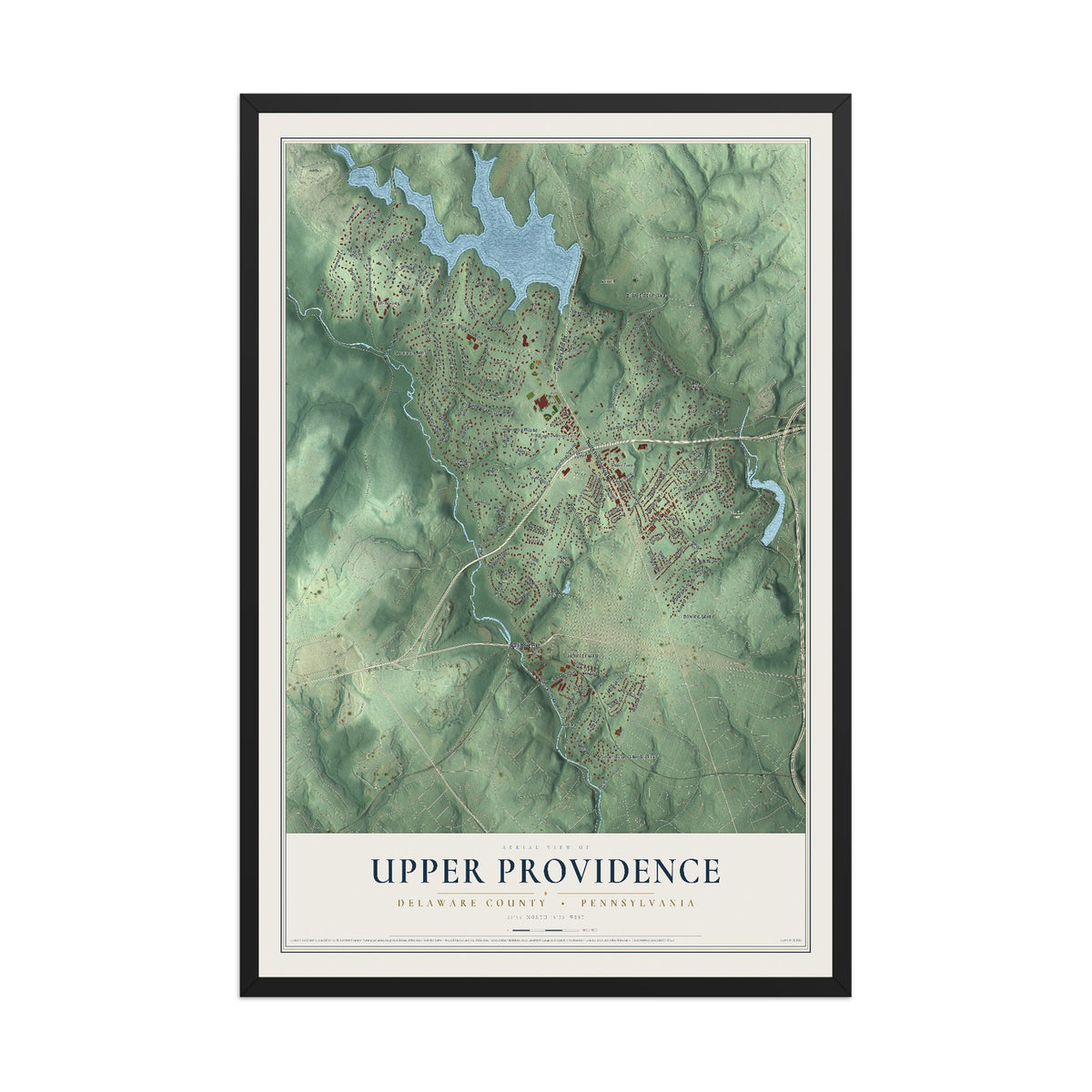 Map of Upper Providence, Delaware County, Pennsylvania, 12 x 18 inch print in a black wood frame