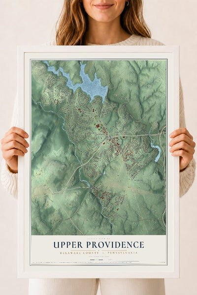 Map of Upper Providence, Delaware County, Pennsylvania, 18 x 24 inch print in a white wood frame
