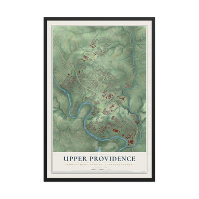 Map of Upper Providence, Montgomery County, Pennsylvania, 12 x 18 inch print in a black wood frame