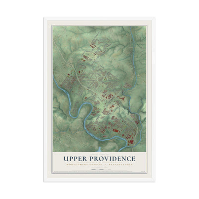 Map of Upper Providence, Montgomery County, Pennsylvania, 12 x 18 inch print in a white wood frame