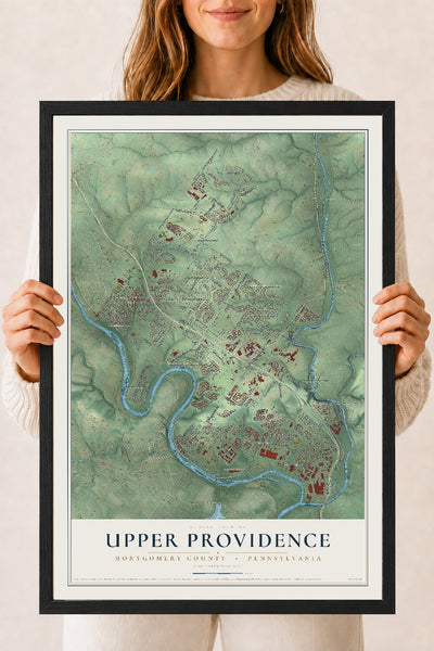 Map of Upper Providence, Montgomery County, Pennsylvania, 18 x 24 inch print in a black wood frame