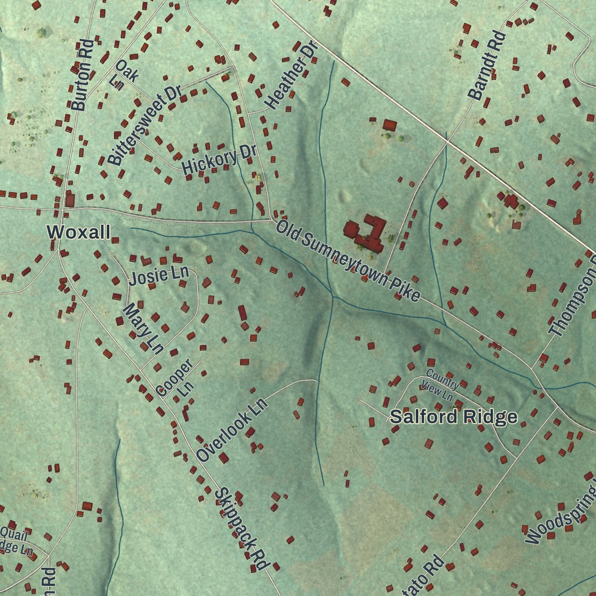 Close-up of the map of Upper Salford, Pennsylvania print showing street and building detail