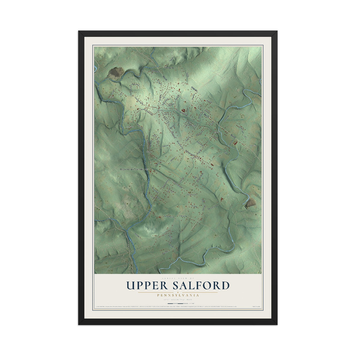 Map of Upper Salford, Pennsylvania, 12 x 18 inch print in a black wood frame