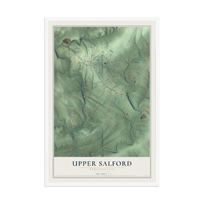 Map of Upper Salford, Pennsylvania, 12 x 18 inch print in a white wood frame