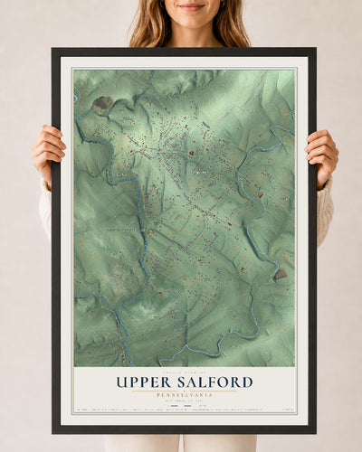 Map of Upper Salford, Pennsylvania, 24 x 36 inch print in a black wood frame