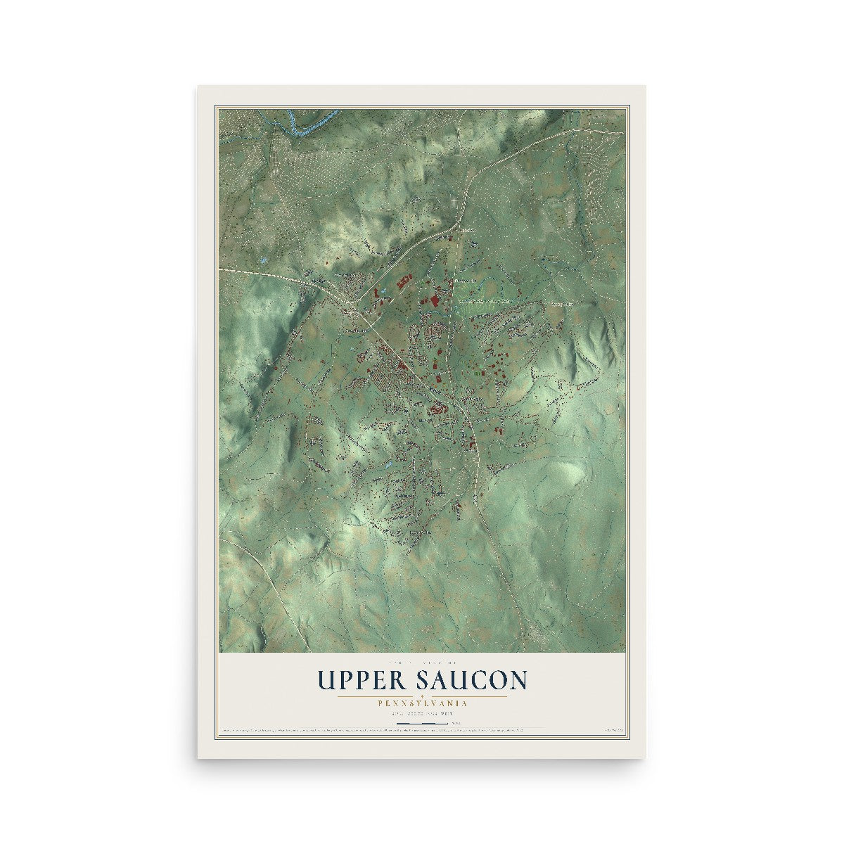 Map of Upper Saucon, Pennsylvania, 12 x 18 inch unframed archival matte print