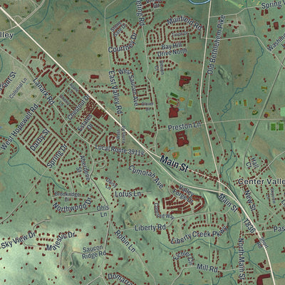 Close-up of the map of Upper Saucon, Pennsylvania print showing street and building detail