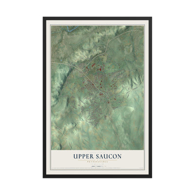Map of Upper Saucon, Pennsylvania, 12 x 18 inch print in a black wood frame