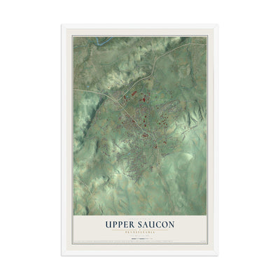 Map of Upper Saucon, Pennsylvania, 12 x 18 inch print in a white wood frame
