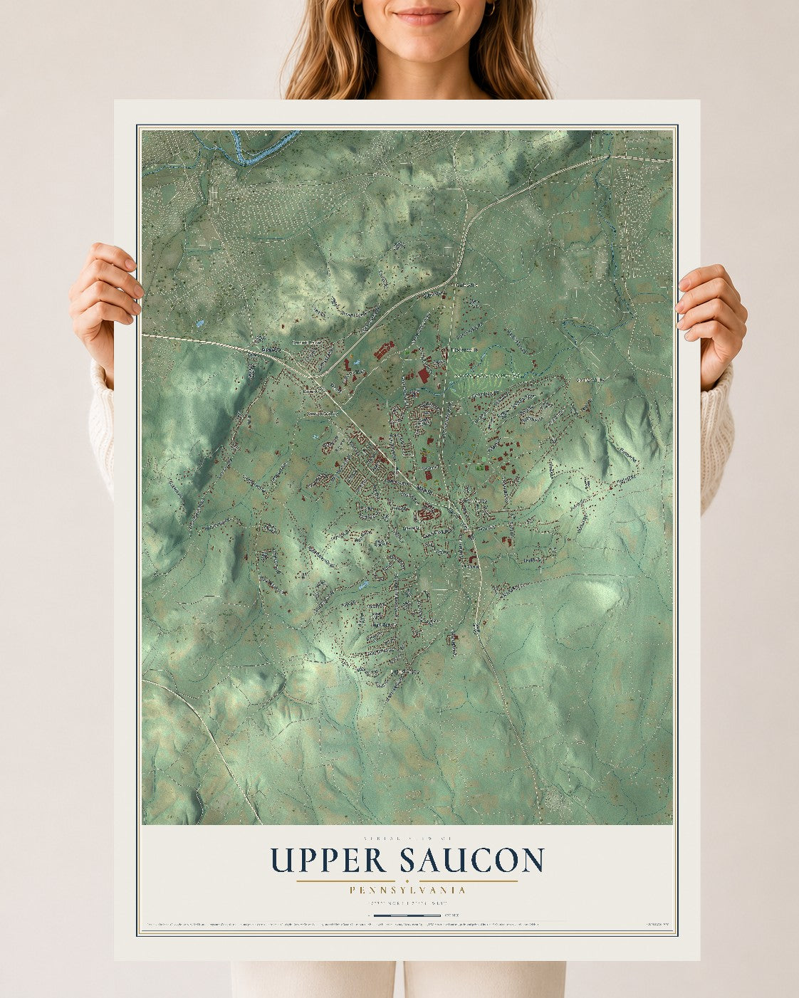 Map of Upper Saucon, Pennsylvania, 24 x 36 inch unframed archival matte print