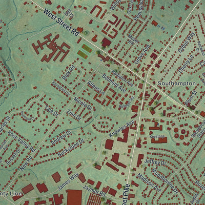 Close-up of the map of Upper Southampton, Pennsylvania print showing street and building detail