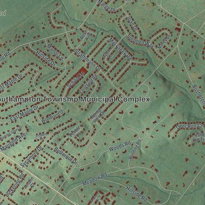Second close-up of the map of Upper Southampton, Pennsylvania print showing more streets and buildings