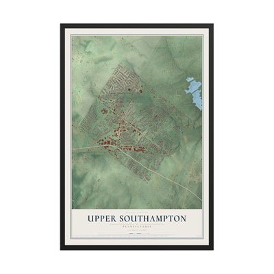 Map of Upper Southampton, Pennsylvania, 12 x 18 inch print in a black wood frame