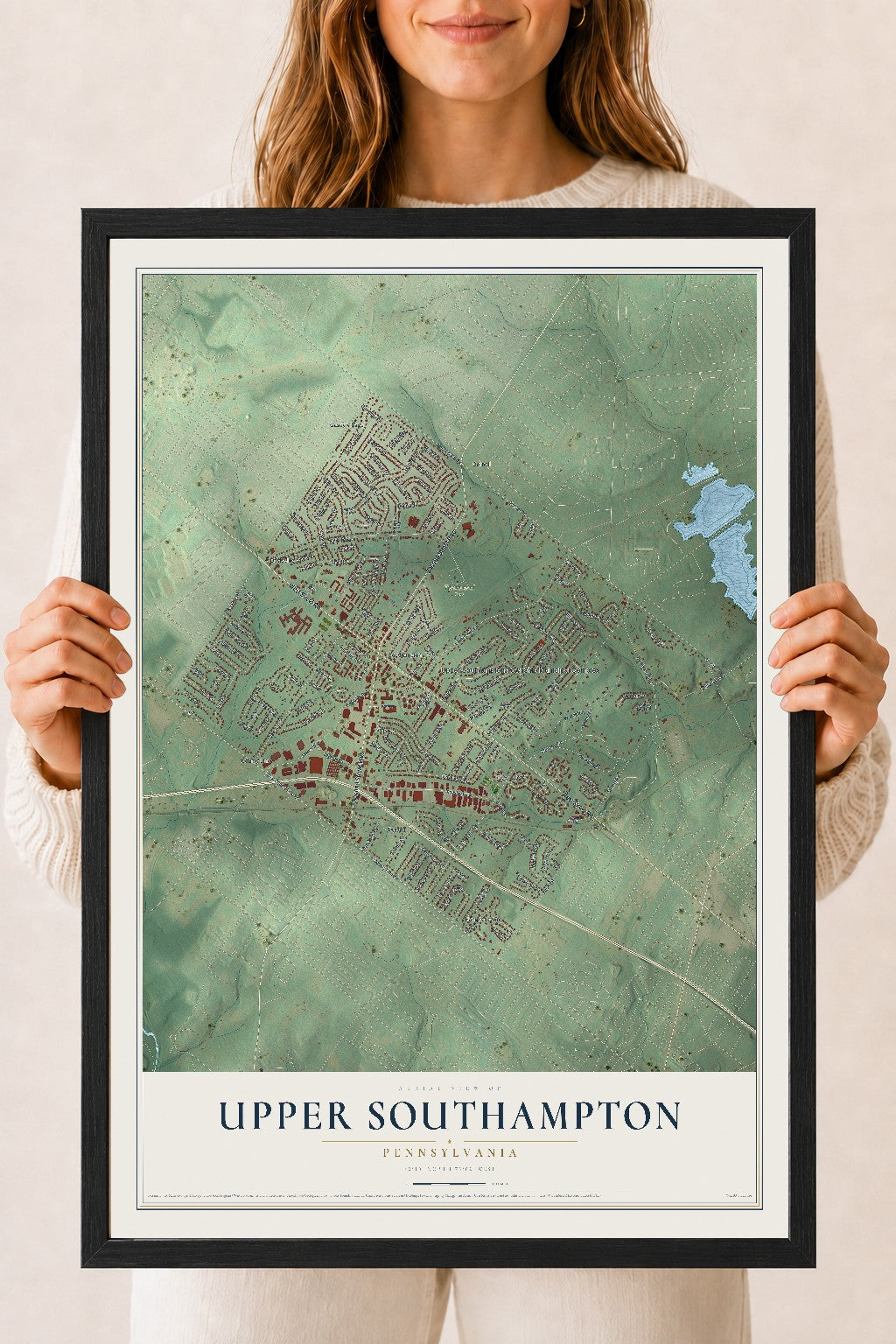 Map of Upper Southampton, Pennsylvania, 18 x 24 inch print in a black wood frame