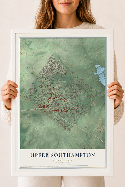 Map of Upper Southampton, Pennsylvania, 18 x 24 inch print in a white wood frame