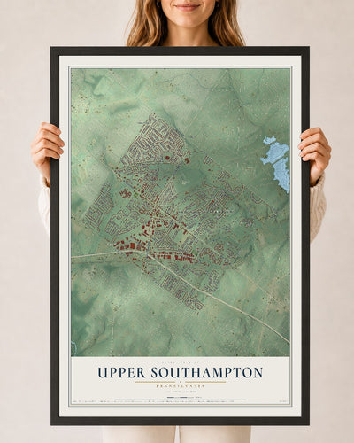 Map of Upper Southampton, Pennsylvania, 24 x 36 inch print in a black wood frame