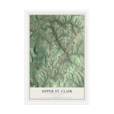 Map of Upper St. Clair, Pennsylvania, 12 x 18 inch print in a white wood frame