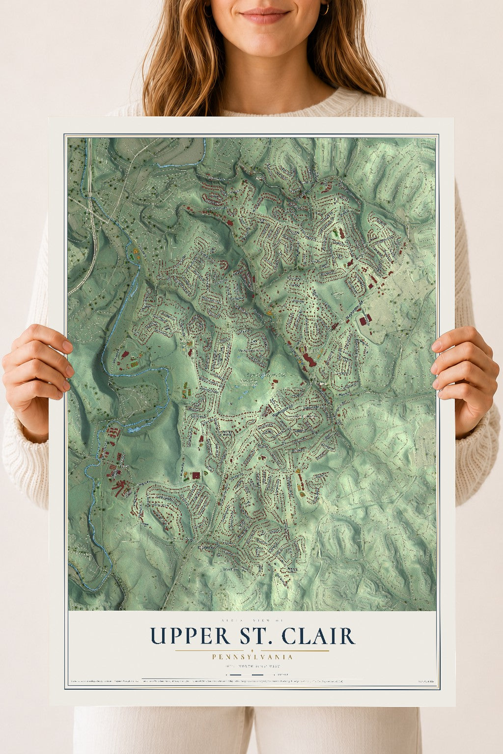 Map of Upper St. Clair, Pennsylvania, 18 x 24 inch unframed archival matte print
