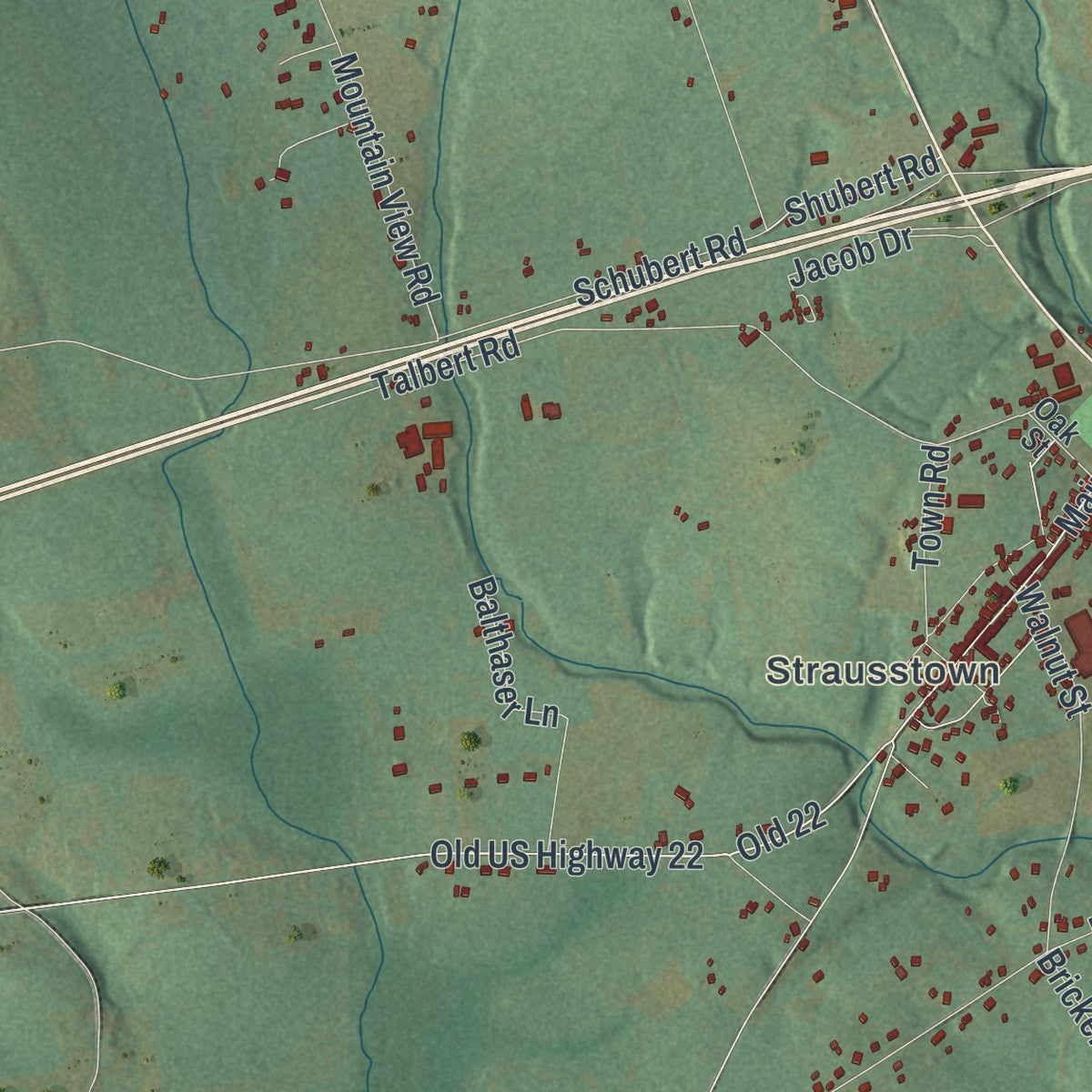 Close-up of the map of Upper Tulpehocken, Pennsylvania print showing street and building detail
