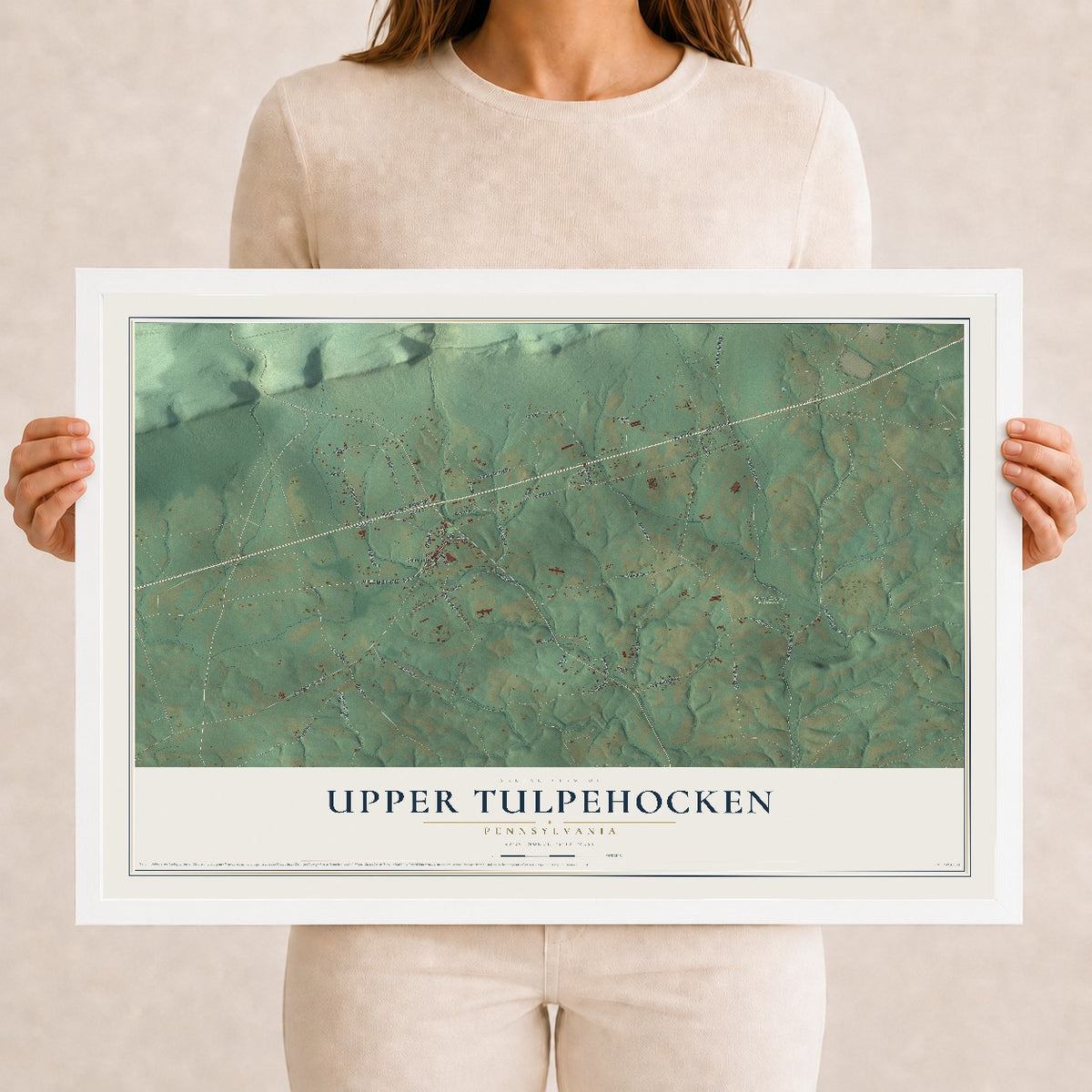 Map of Upper Tulpehocken, Pennsylvania, 12 x 18 inch print in a white wood frame