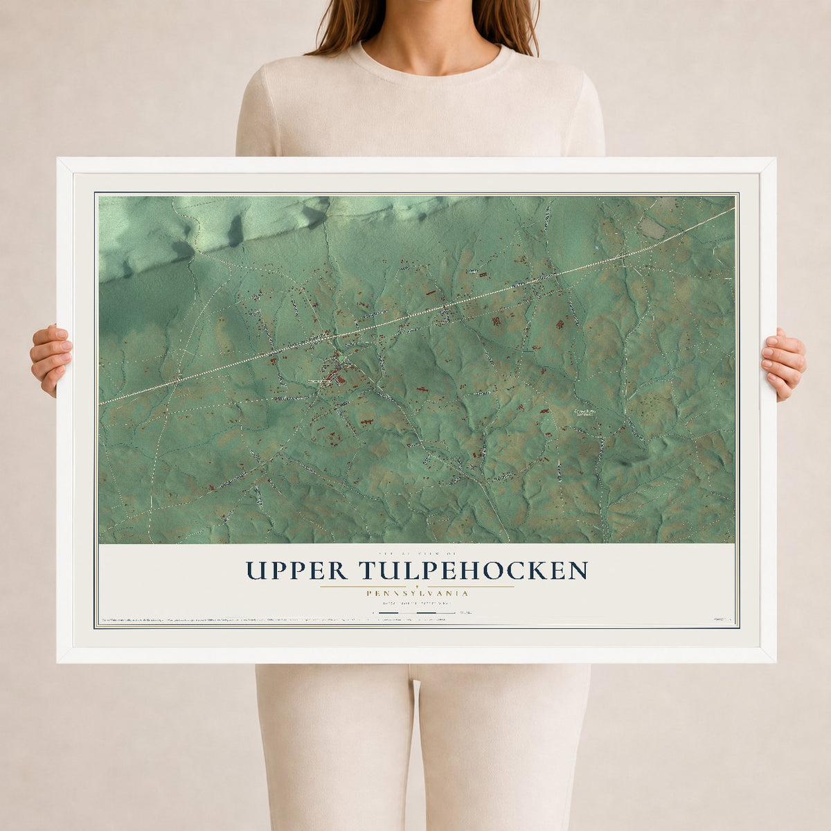 Map of Upper Tulpehocken, Pennsylvania, 24 x 36 inch print in a white wood frame