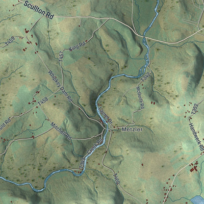 Second close-up of the map of Upper Turkeyfoot, Pennsylvania print showing more streets and buildings