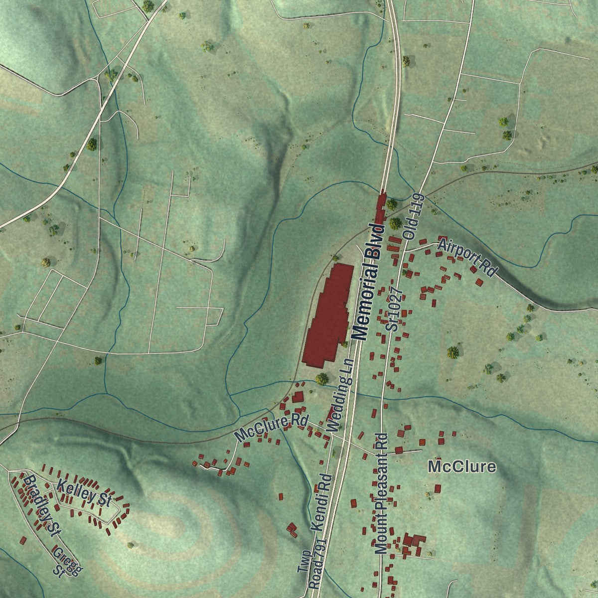 Second close-up of the map of Upper Tyrone, Pennsylvania print showing more streets and buildings