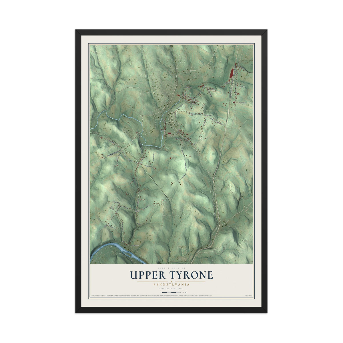 Map of Upper Tyrone, Pennsylvania, 12 x 18 inch print in a black wood frame