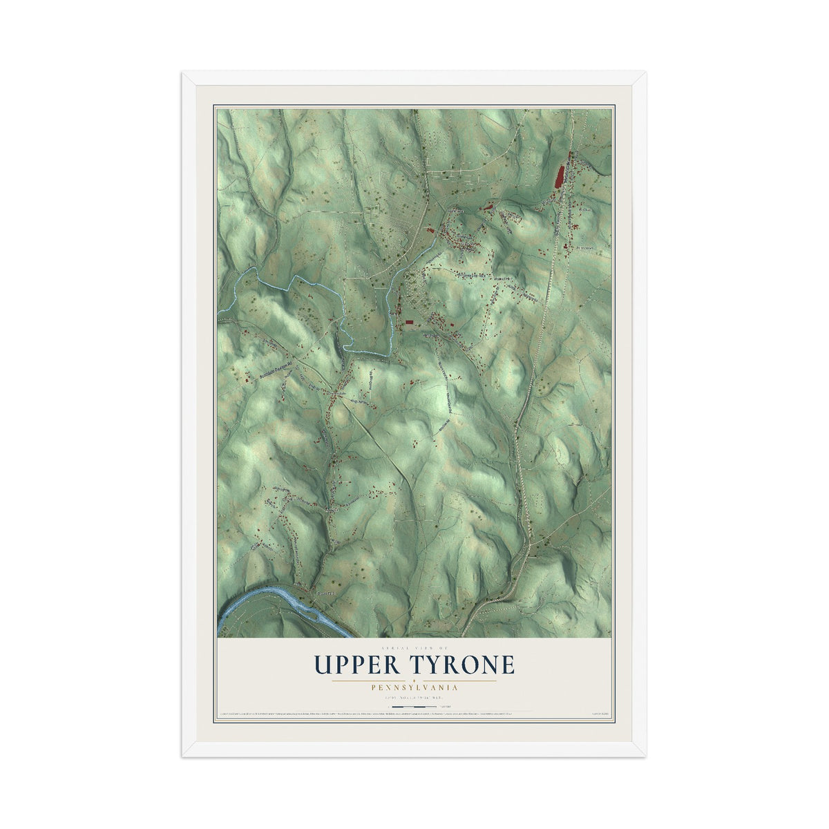 Map of Upper Tyrone, Pennsylvania, 12 x 18 inch print in a white wood frame