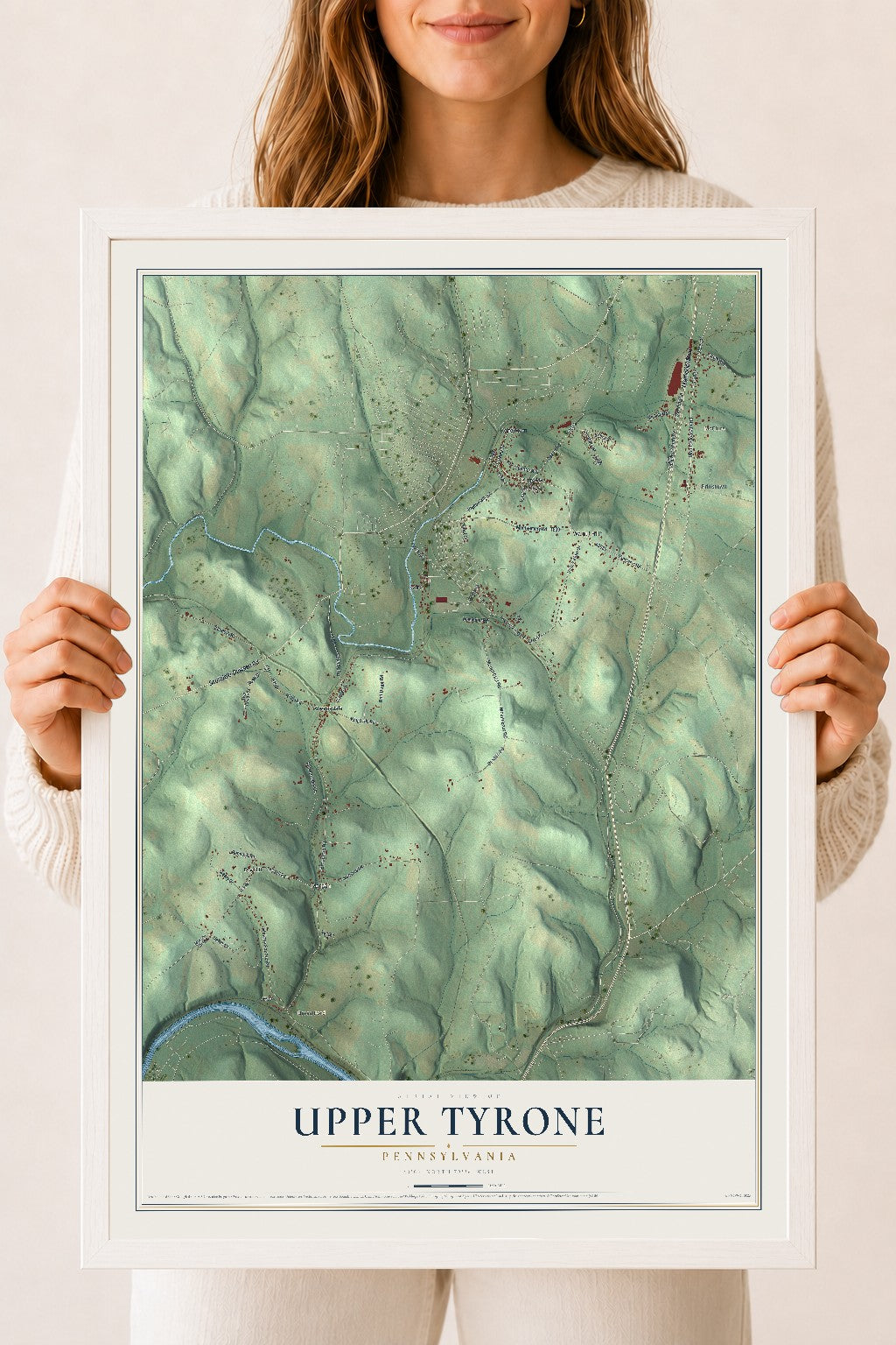 Map of Upper Tyrone, Pennsylvania, 18 x 24 inch print in a white wood frame