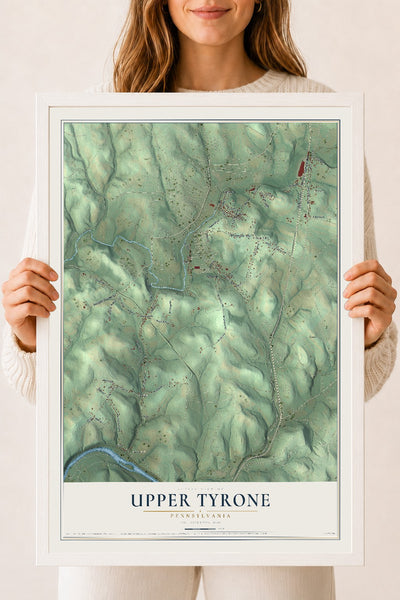 Map of Upper Tyrone, Pennsylvania, 18 x 24 inch print in a white wood frame