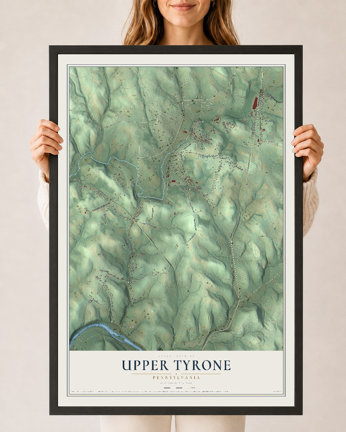 Map of Upper Tyrone, Pennsylvania, 24 x 36 inch print in a black wood frame