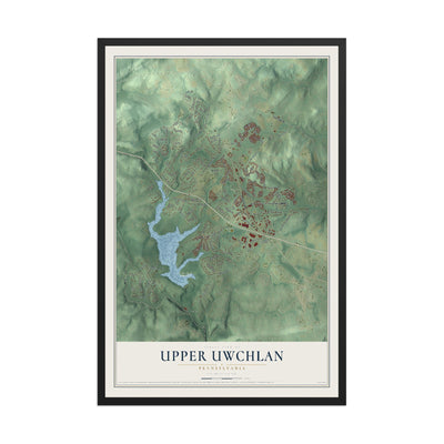 Map of Upper Uwchlan, Pennsylvania, 12 x 18 inch print in a black wood frame