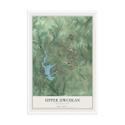 Map of Upper Uwchlan, Pennsylvania, 12 x 18 inch print in a white wood frame