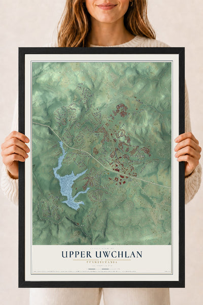 Map of Upper Uwchlan, Pennsylvania, 18 x 24 inch print in a black wood frame