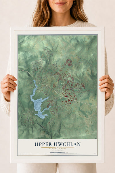 Map of Upper Uwchlan, Pennsylvania, 18 x 24 inch print in a white wood frame