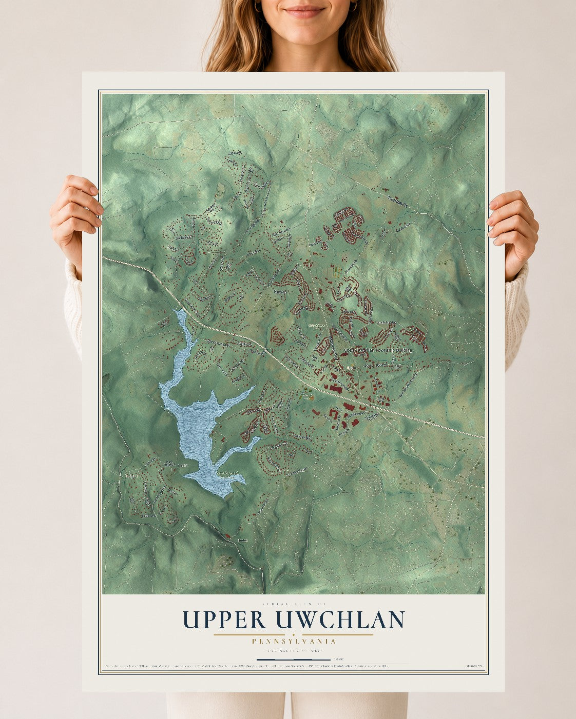 Map of Upper Uwchlan, Pennsylvania, 24 x 36 inch unframed archival matte print