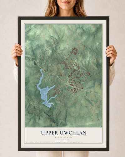 Map of Upper Uwchlan, Pennsylvania, 24 x 36 inch print in a black wood frame