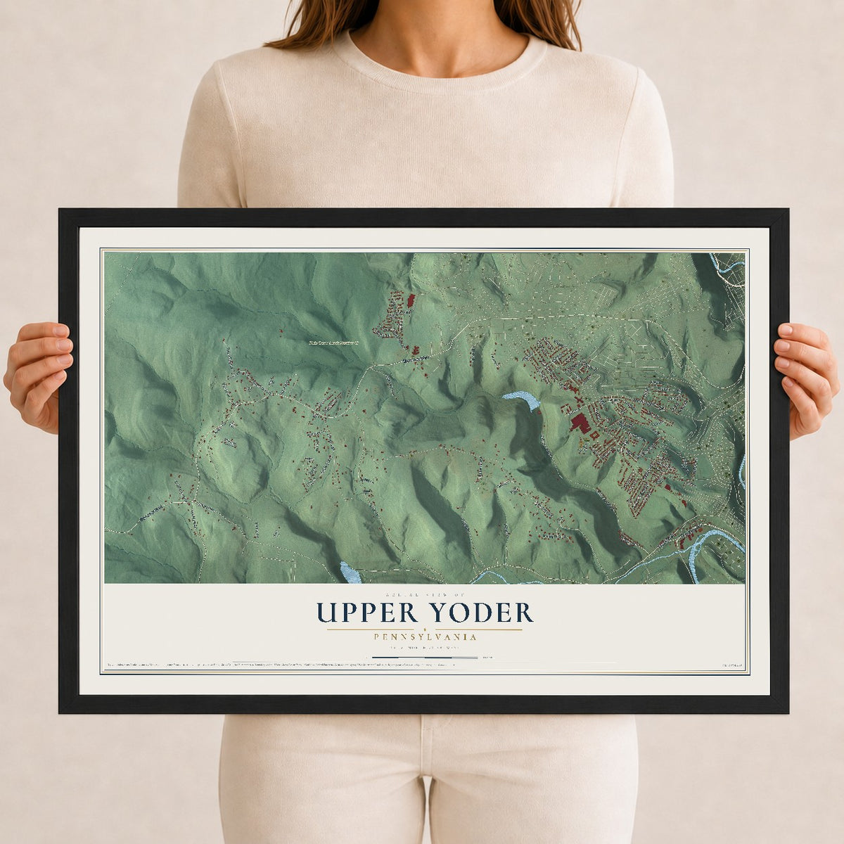 Map of Upper Yoder, Pennsylvania, 12 x 18 inch print in a black wood frame