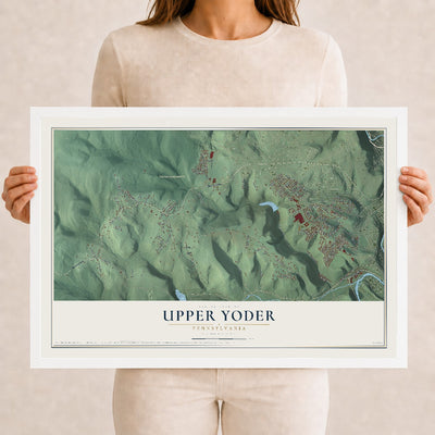 Map of Upper Yoder, Pennsylvania, 12 x 18 inch print in a white wood frame