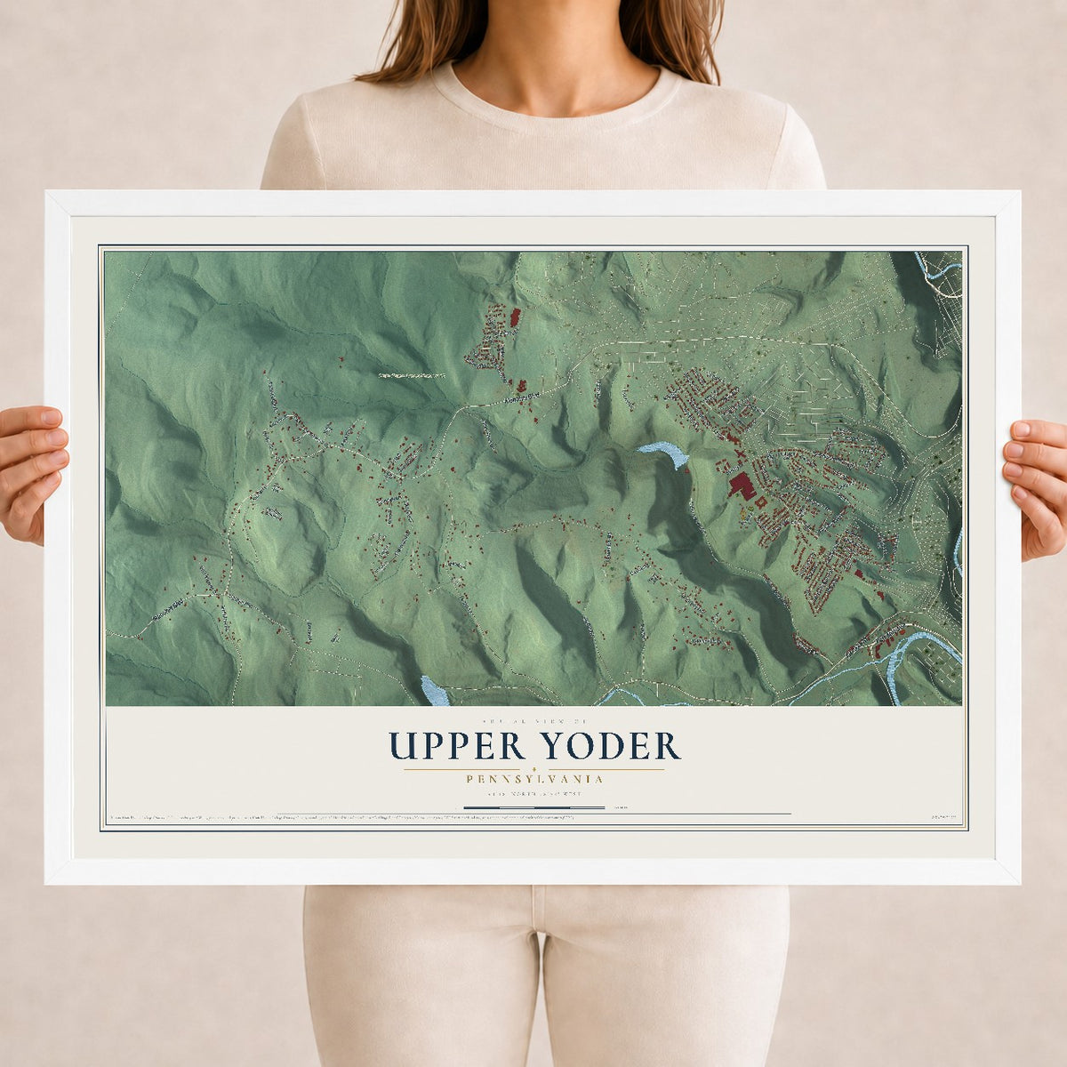 Map of Upper Yoder, Pennsylvania, 18 x 24 inch print in a white wood frame