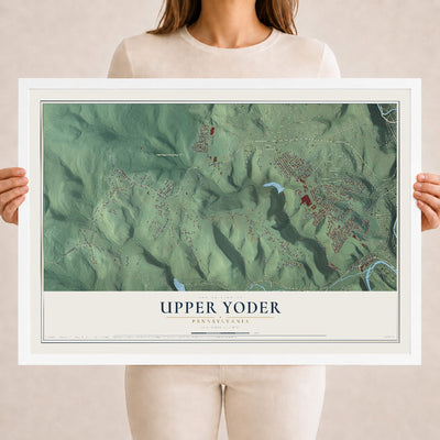 Map of Upper Yoder, Pennsylvania, 18 x 24 inch print in a white wood frame