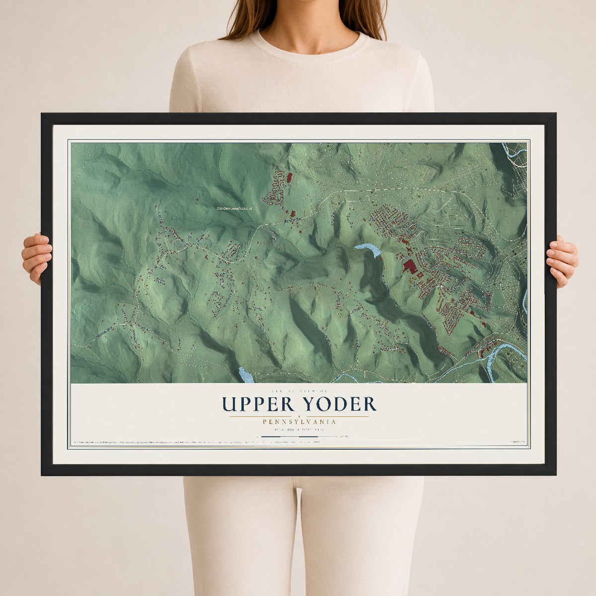 Map of Upper Yoder, Pennsylvania, 24 x 36 inch print in a black wood frame