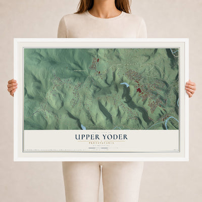 Map of Upper Yoder, Pennsylvania, 24 x 36 inch print in a white wood frame