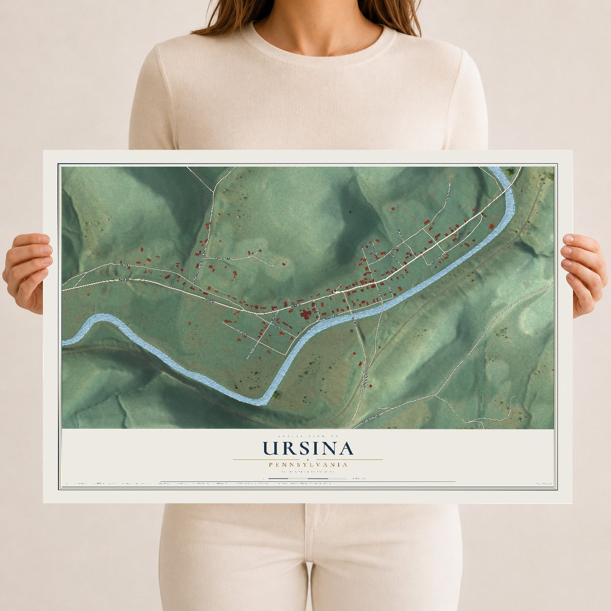 Map of Ursina, Pennsylvania, 12 x 18 inch unframed archival matte print
