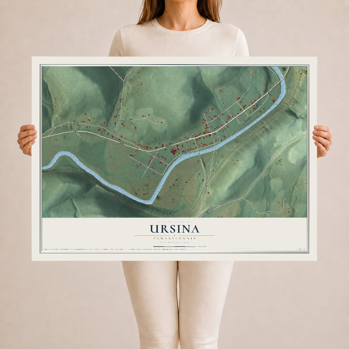 Map of Ursina, Pennsylvania, 24 x 36 inch unframed archival matte print