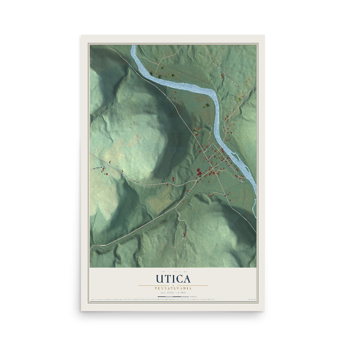 Map of Utica, Pennsylvania, 12 x 18 inch unframed archival matte print
