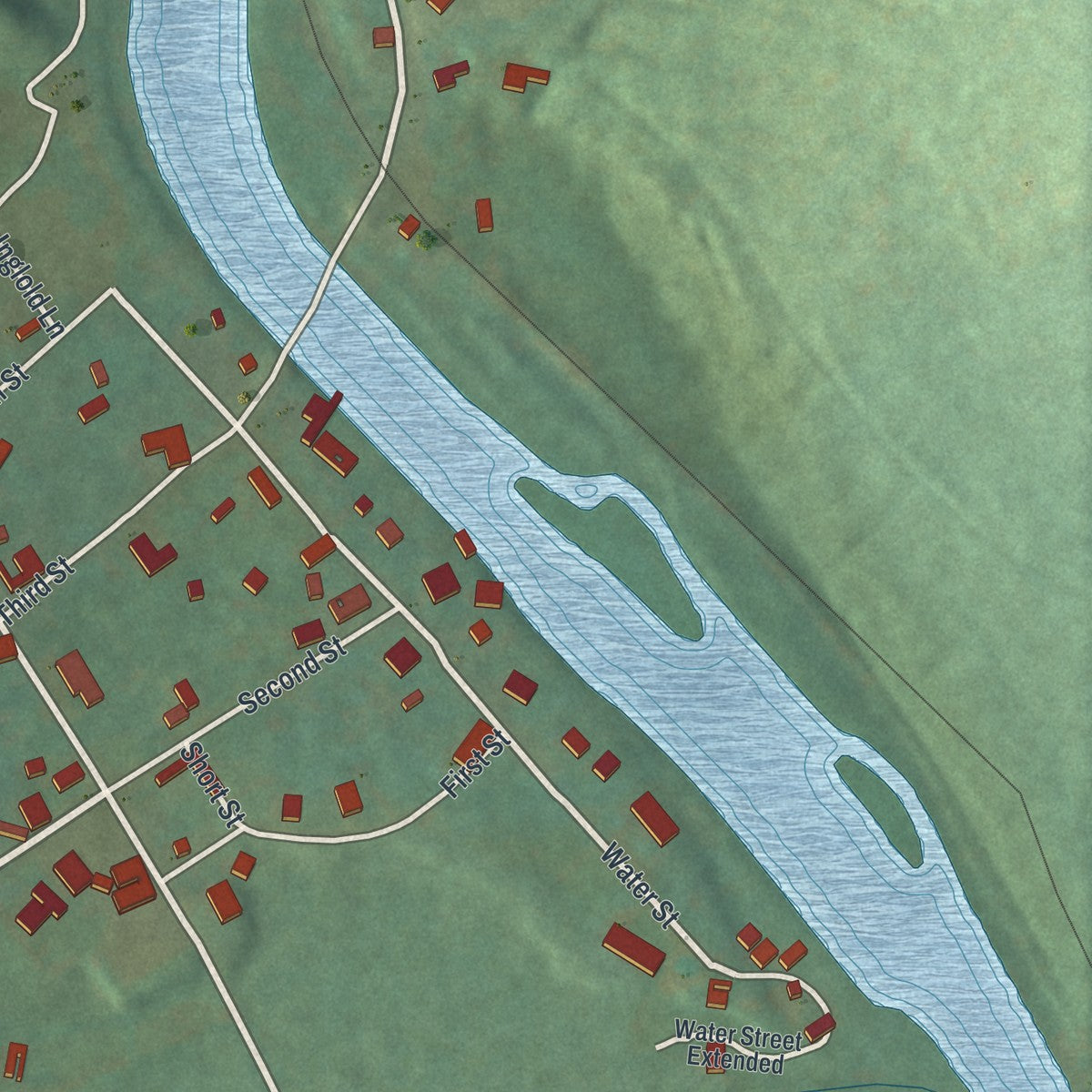 Close-up of the map of Utica, Pennsylvania print showing street and building detail
