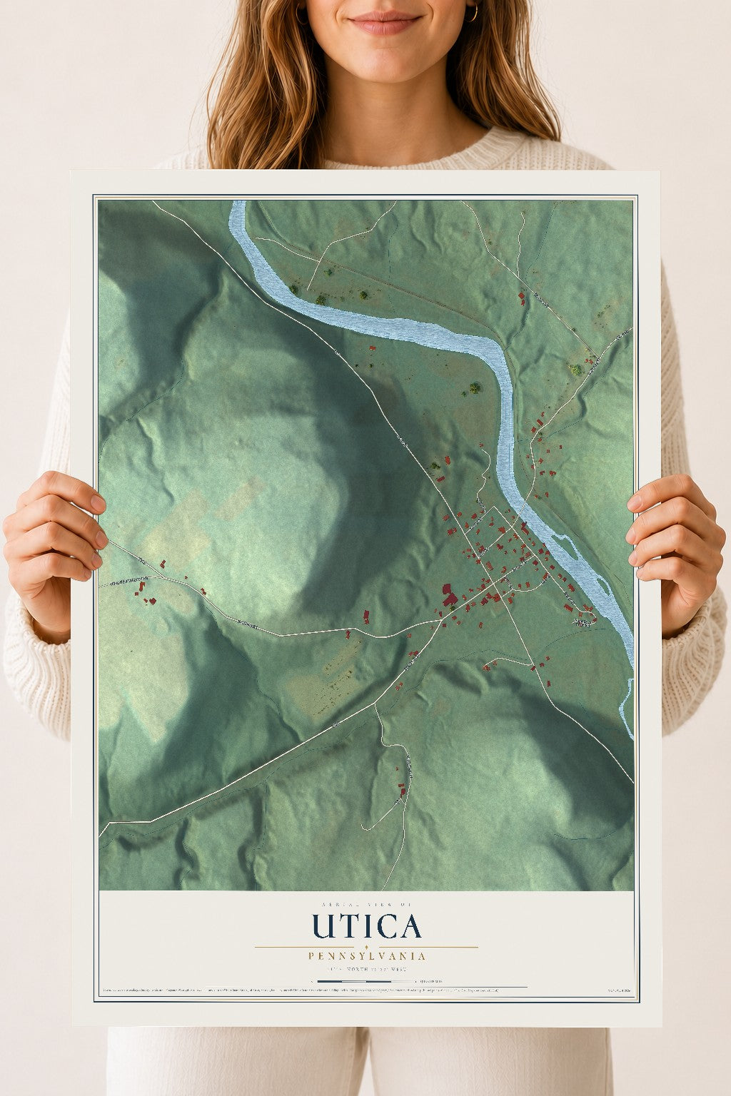Map of Utica, Pennsylvania, 18 x 24 inch unframed archival matte print