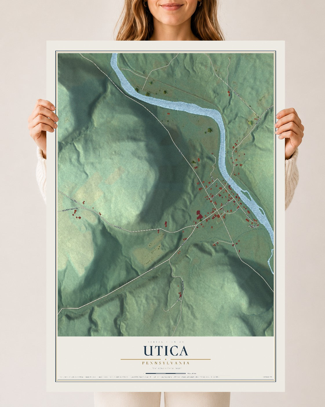 Map of Utica, Pennsylvania, 24 x 36 inch unframed archival matte print